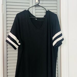 Black V-Neck Tee with White Sleeve Stripes